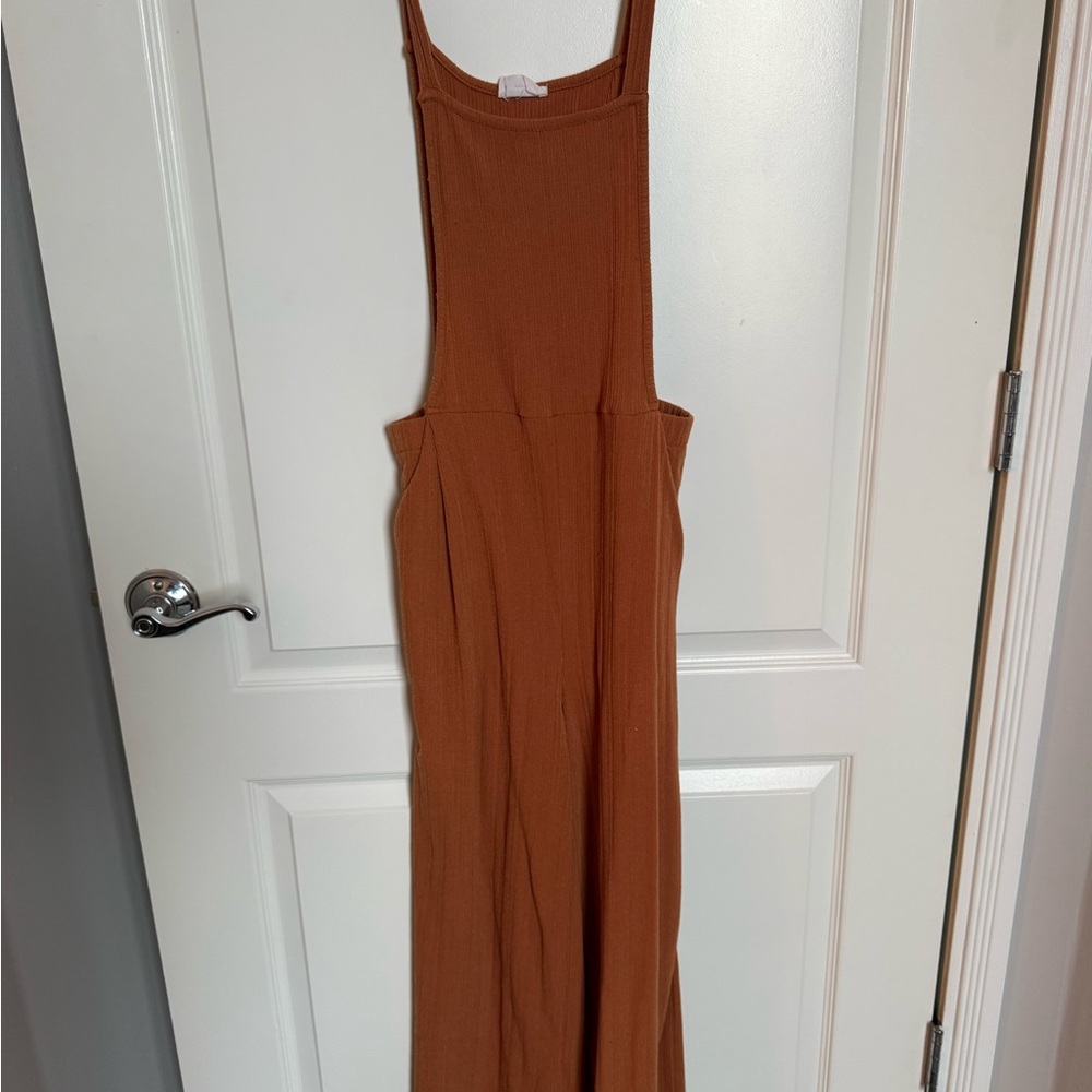 Sienna Sky Ribbed Tank Jumpsuit in Rust Brown